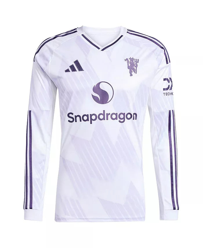 Men'S White Manchester United 2025/26 Away Replica Long Sleeve Jersey