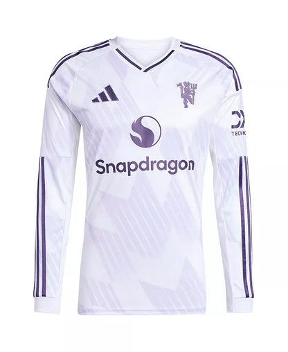 Men'S White Manchester United 2025/26 Away Replica Long Sleeve Jersey