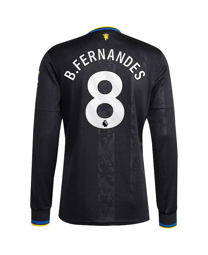 Men'S Bruno Fernandes Black Manchester United 2025/26 Third Replica Long Sleeve Player Jersey